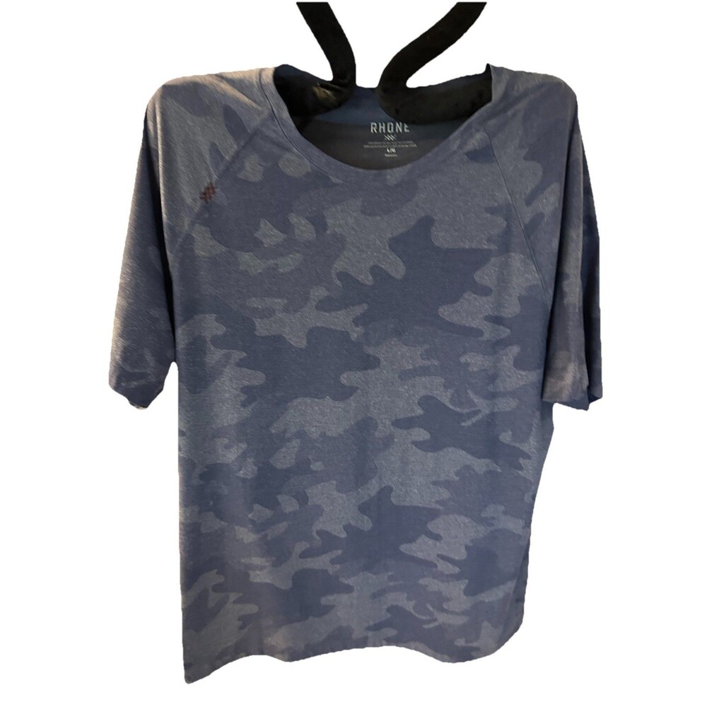 Rhone Reign Blue Camo Performance Short Sleeve Athletic Crew Shirt - Mens L